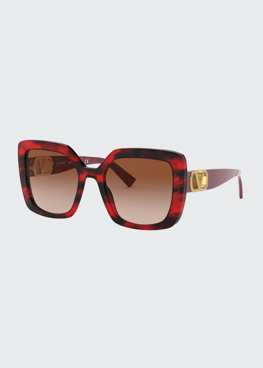 Valentino Garavani Square Acetate Sunglasses w V Hardware Bergdorf Goodman
