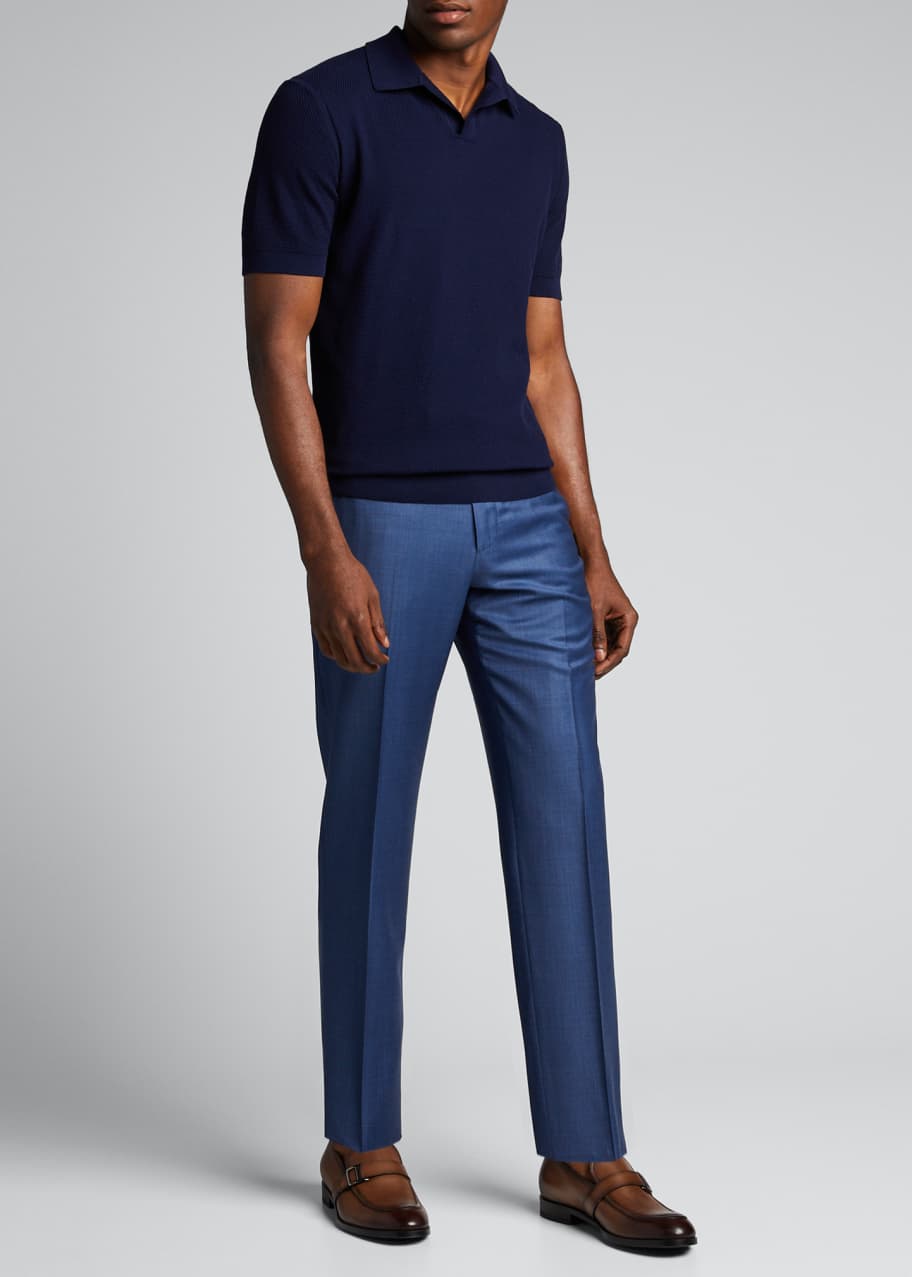 ZEGNA Men's Solid WaffleKnit Polo Shirt Bergdorf Goodman