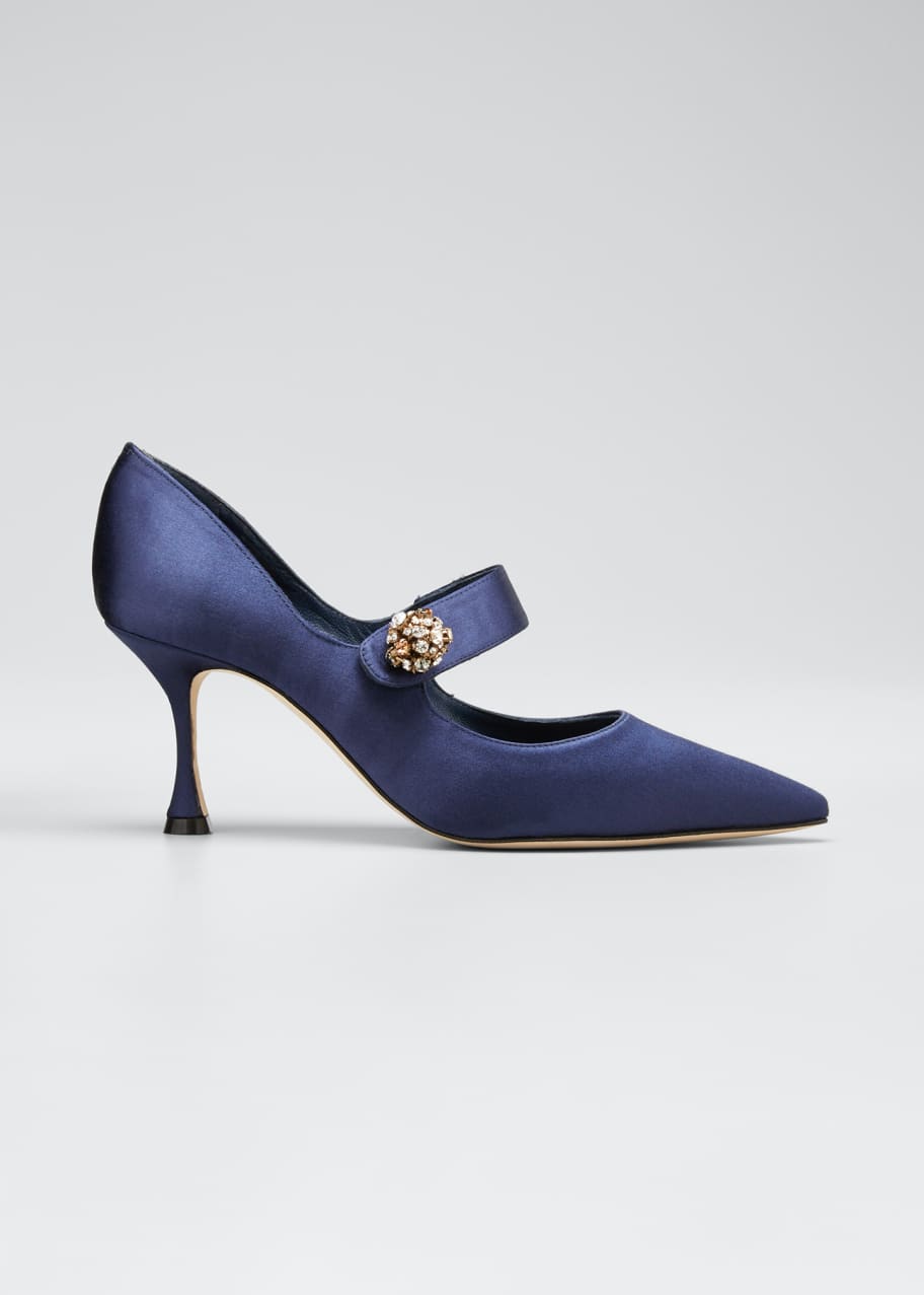 Manolo Blahnik Embellished Satin Mary Jane Pumps - Bergdorf Goodman