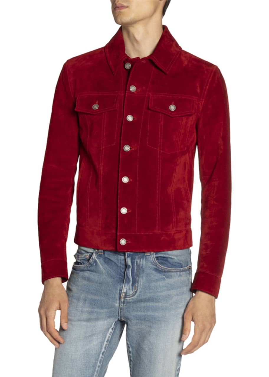 Saint laurent suede trucker jacket discount