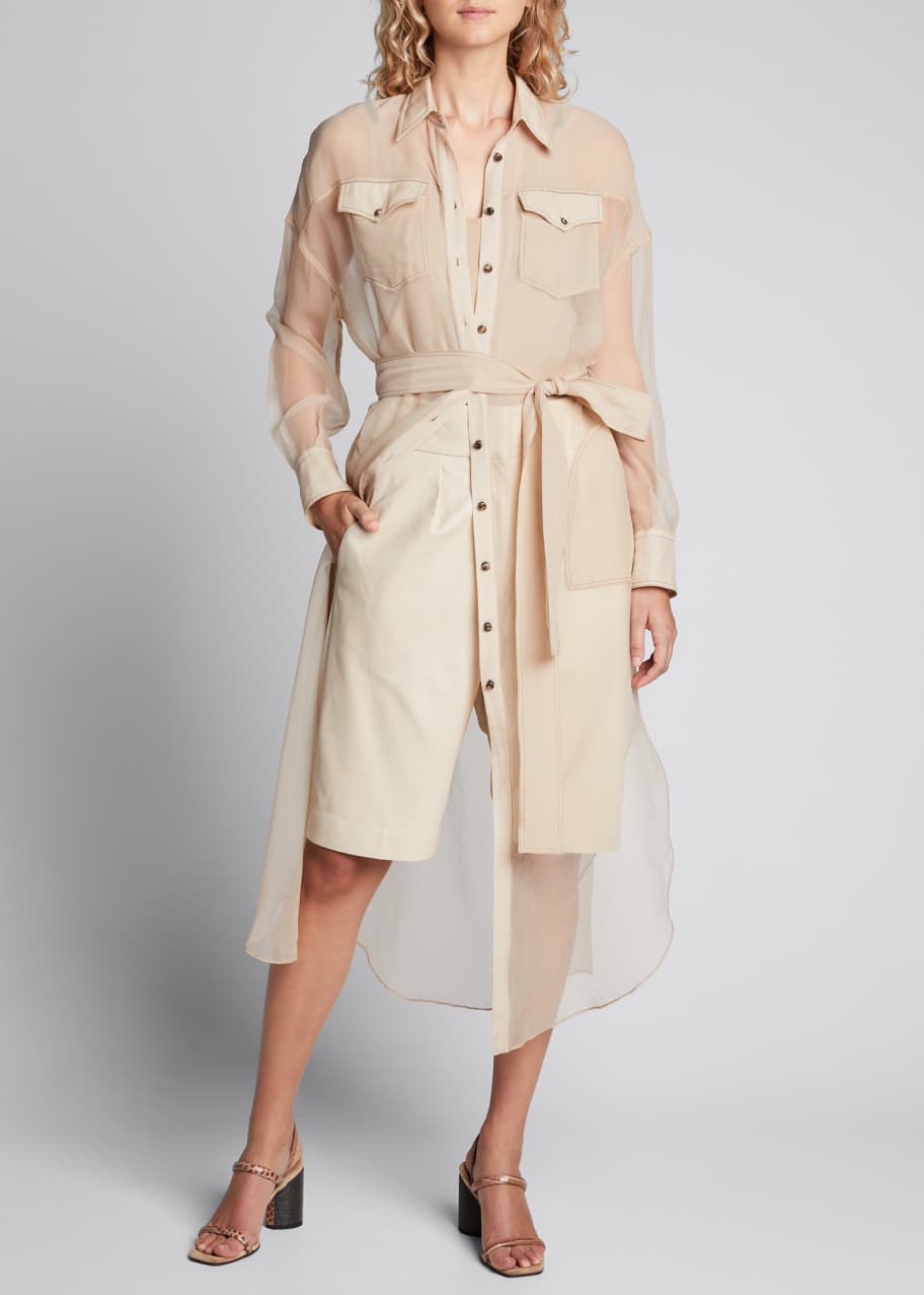 Image 1 of 1: Crispy Silk Chiffon Tunic Shirt