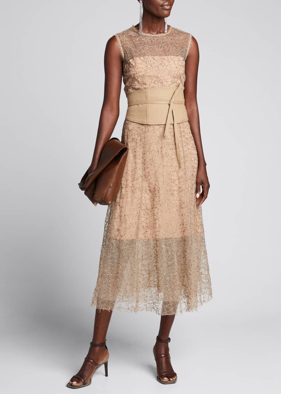 Image 1 of 1: Tulle Sequined Sleeveless Dress