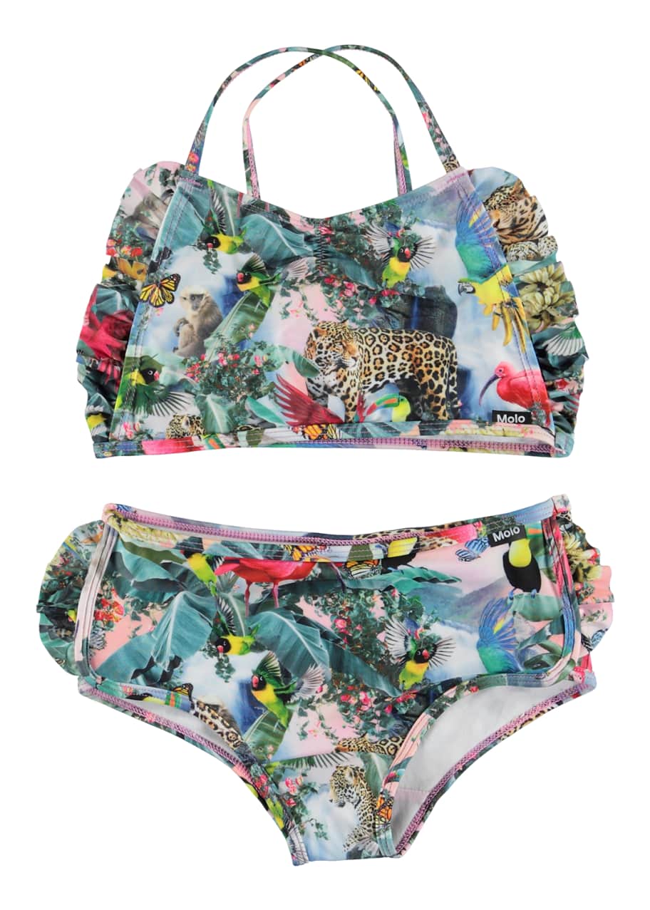 Image 1 of 1: Girl's Nanda Jungle Print Crop Top Two-Piece Bikini, Size 2T-12