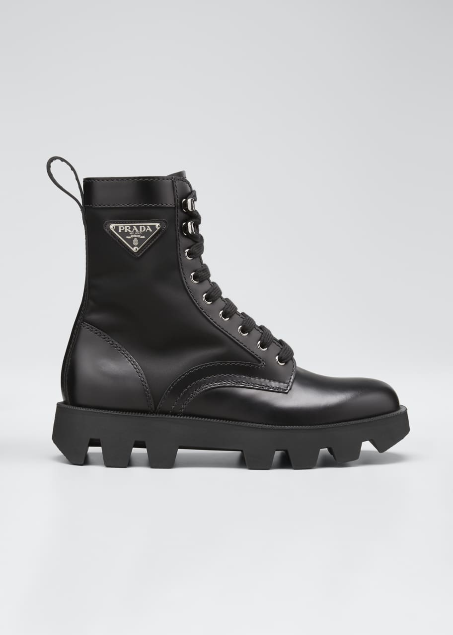 Prada Men's Nylon-Inset Leather Boots - Bergdorf Goodman