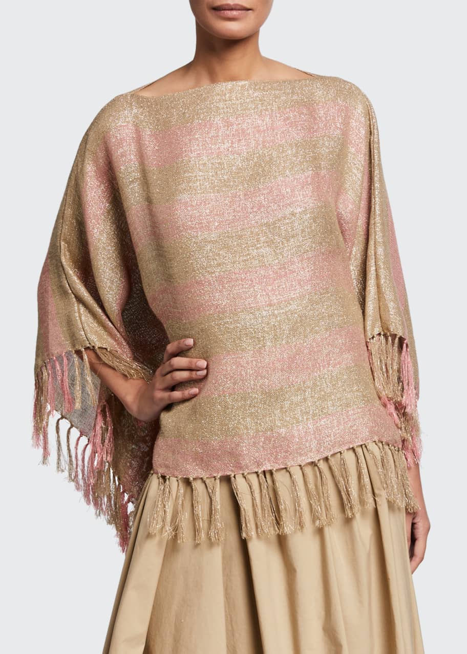 Image 1 of 1: Rugby-Striped Metallic Linen Poncho