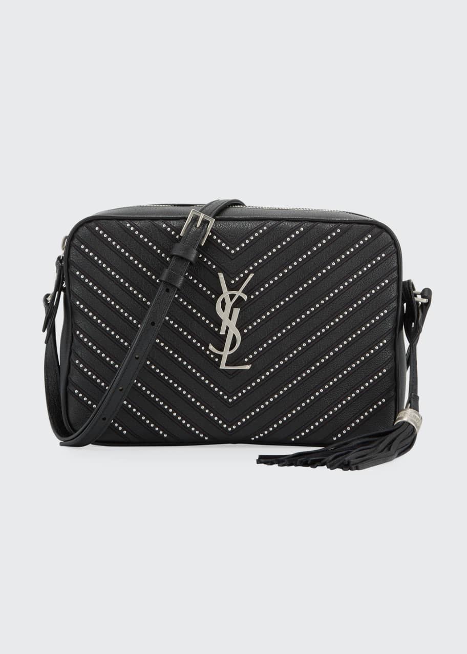 Image 1 of 1: Lou Medium YSL Monogram Stud Chevron Leather Camera Bag