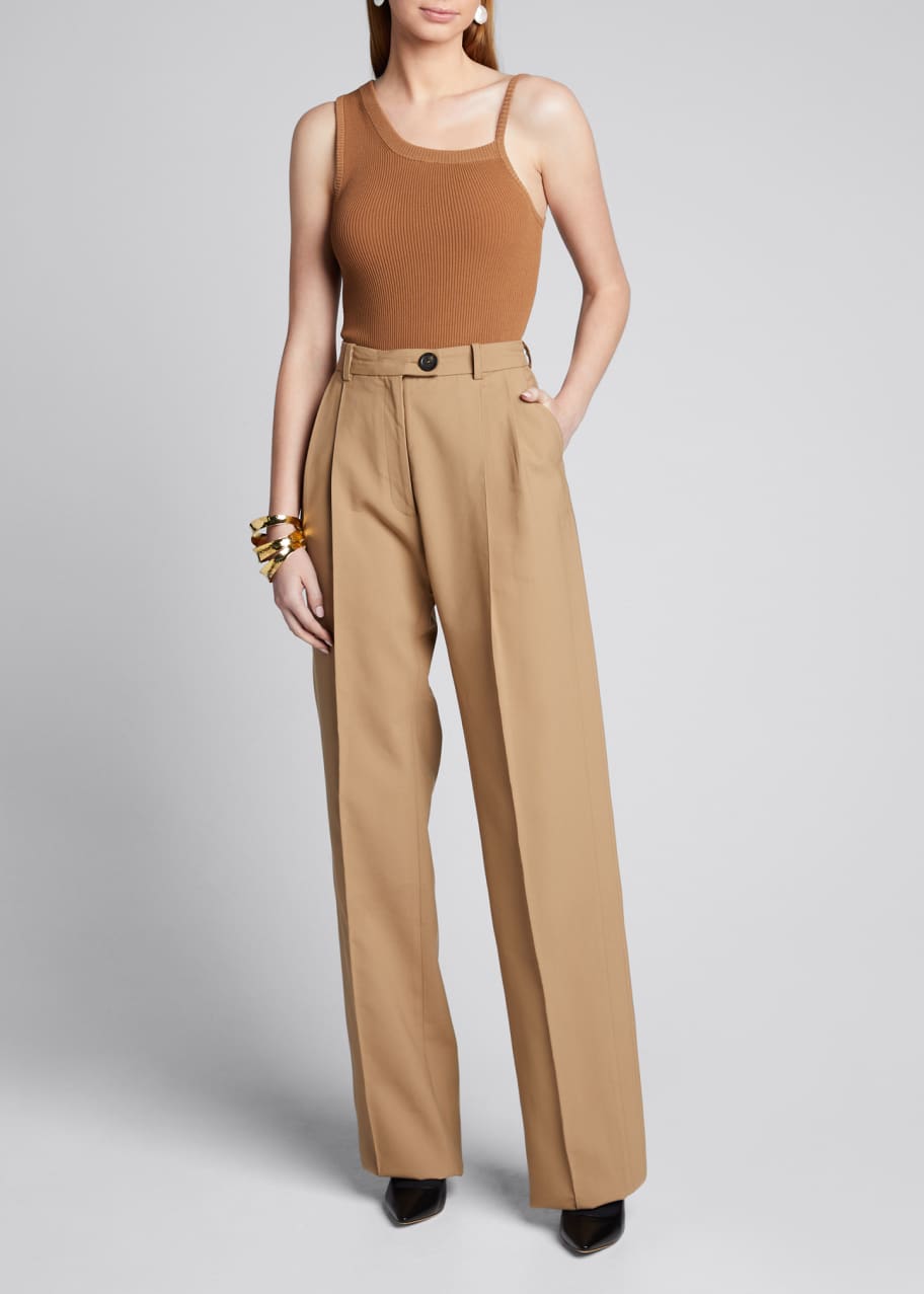 Image 1 of 1: Cotton Side-Pleated Trousers
