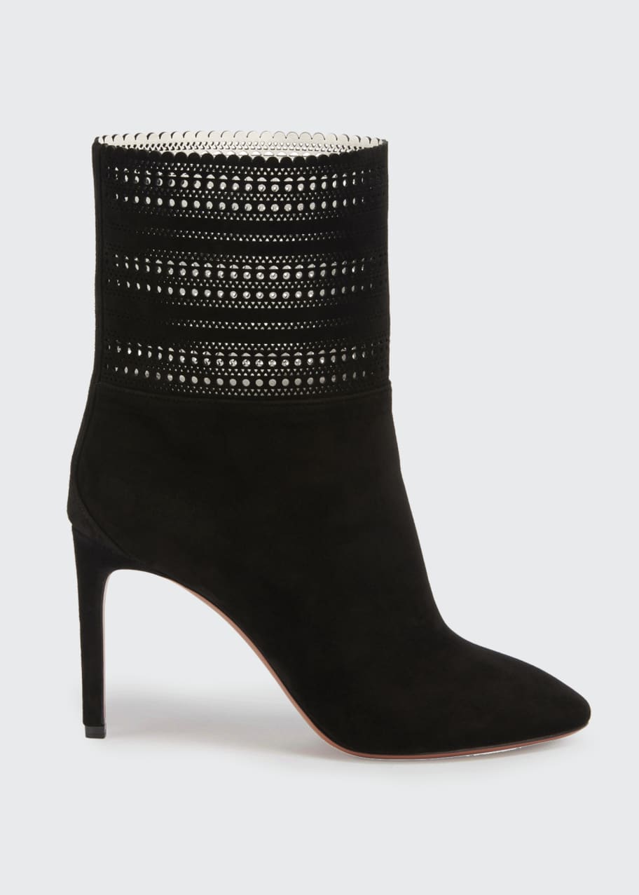 Image 1 of 1: Lazer Cut Suede Ankle Booties