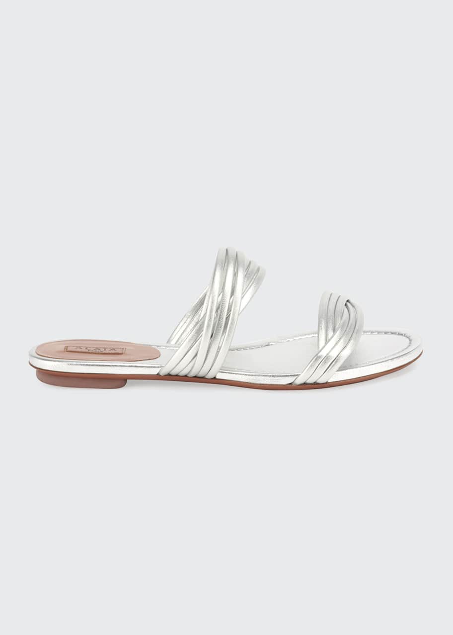 Image 1 of 1: Twisted Metallic Leather Slide Sandals