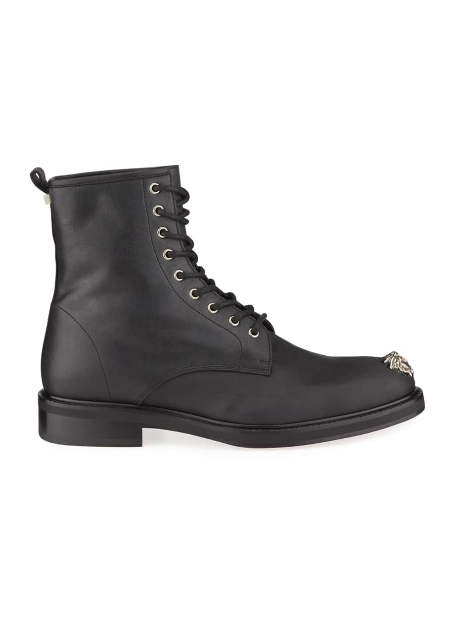 Versace Men's Leather Medusa Combat Boots - Bergdorf Goodman