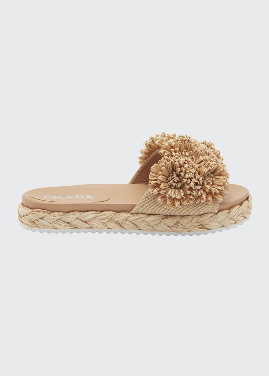 Image 1 of 1: Floral Raffia Slide Sandals