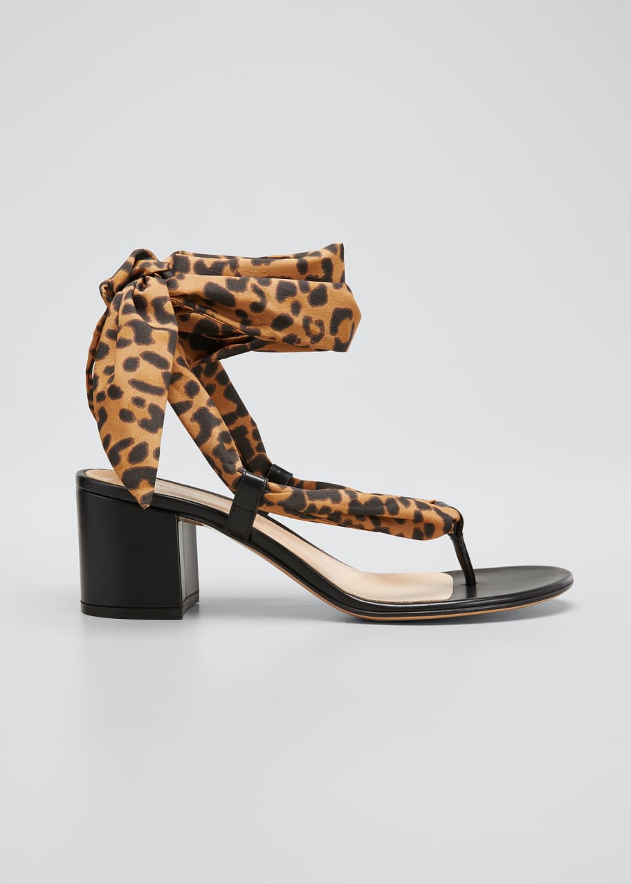 Image 1 of 1: Leopard Scarf Ankle-Tie Sandals