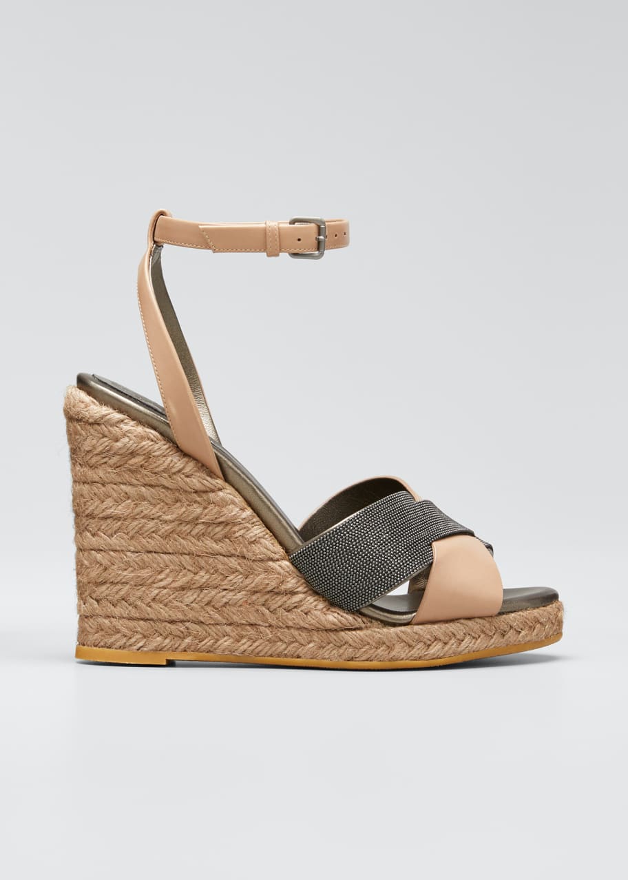 Image 1 of 1: Monili Leather Wedge Espadrille Sandals
