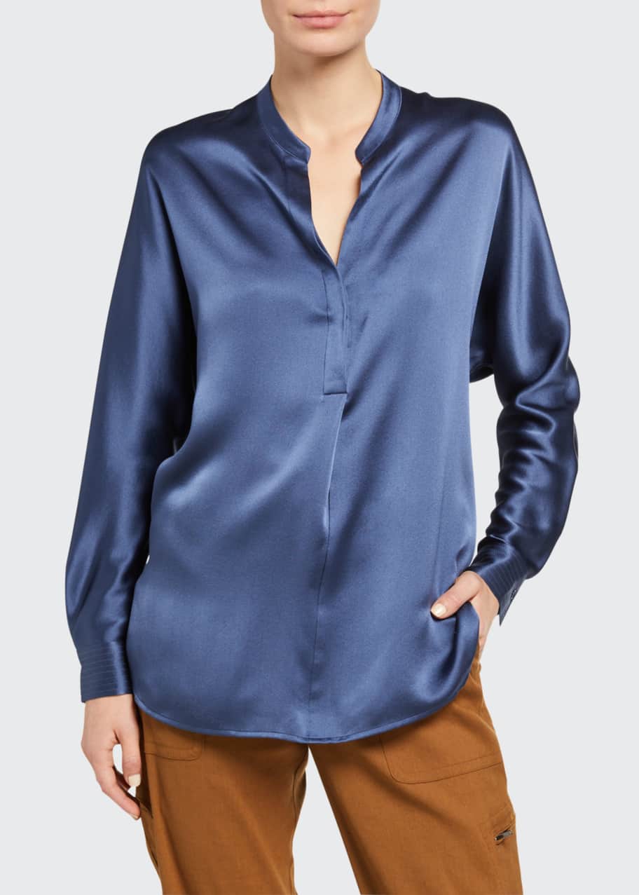 Vince BandCollar LongSleeve Silk Blouse Bergdorf Goodman