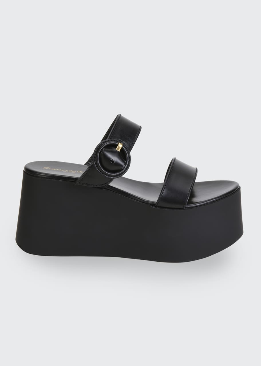 Image 1 of 1: Leather Buckle Flatform Sandals