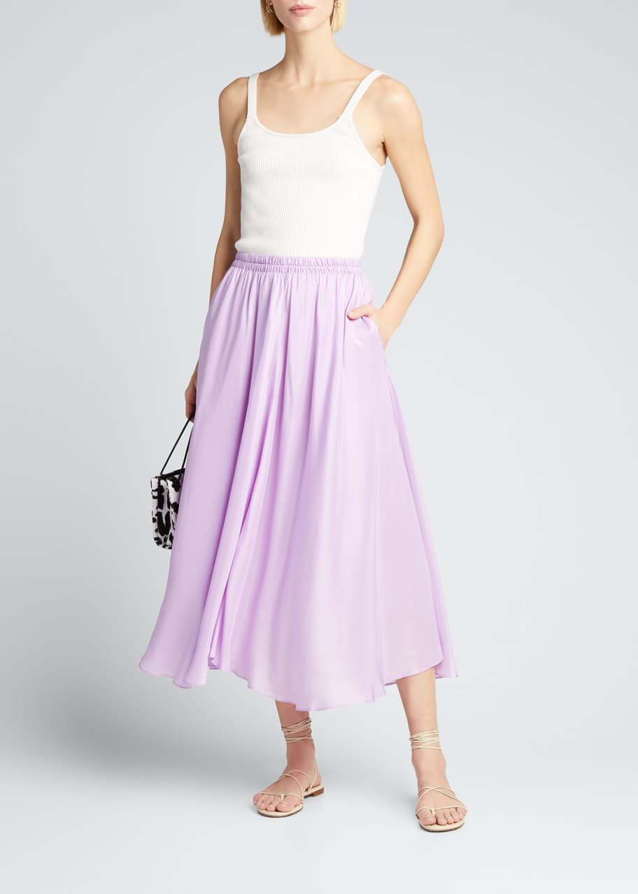 Image 1 of 1: Gathered Silk Pull-On Midi Skirt