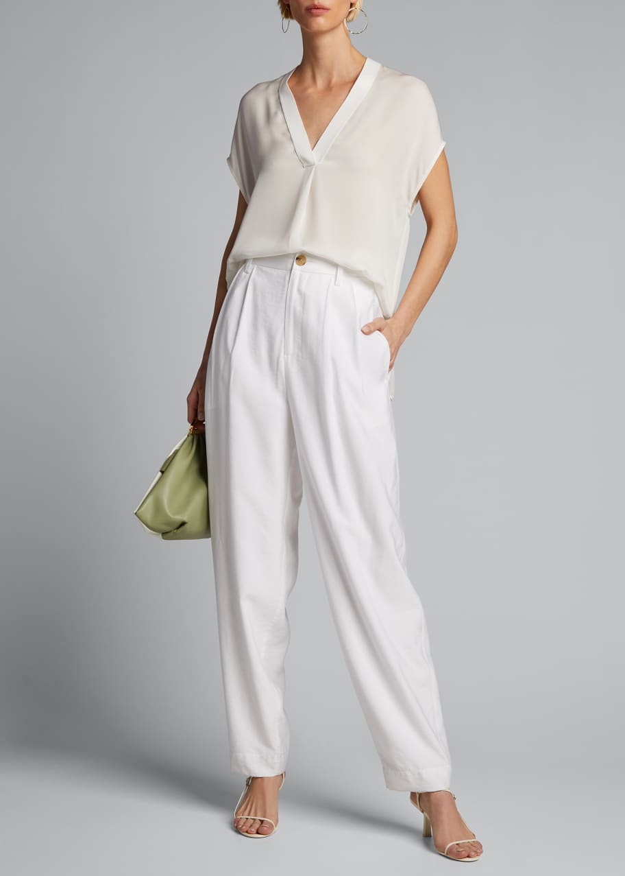 Image 1 of 1: High-Rise Pleated Tapered Trousers