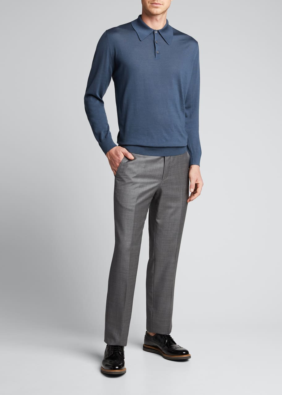 Image 1 of 1: Men's Wool Long-Sleeve Polo Shirt