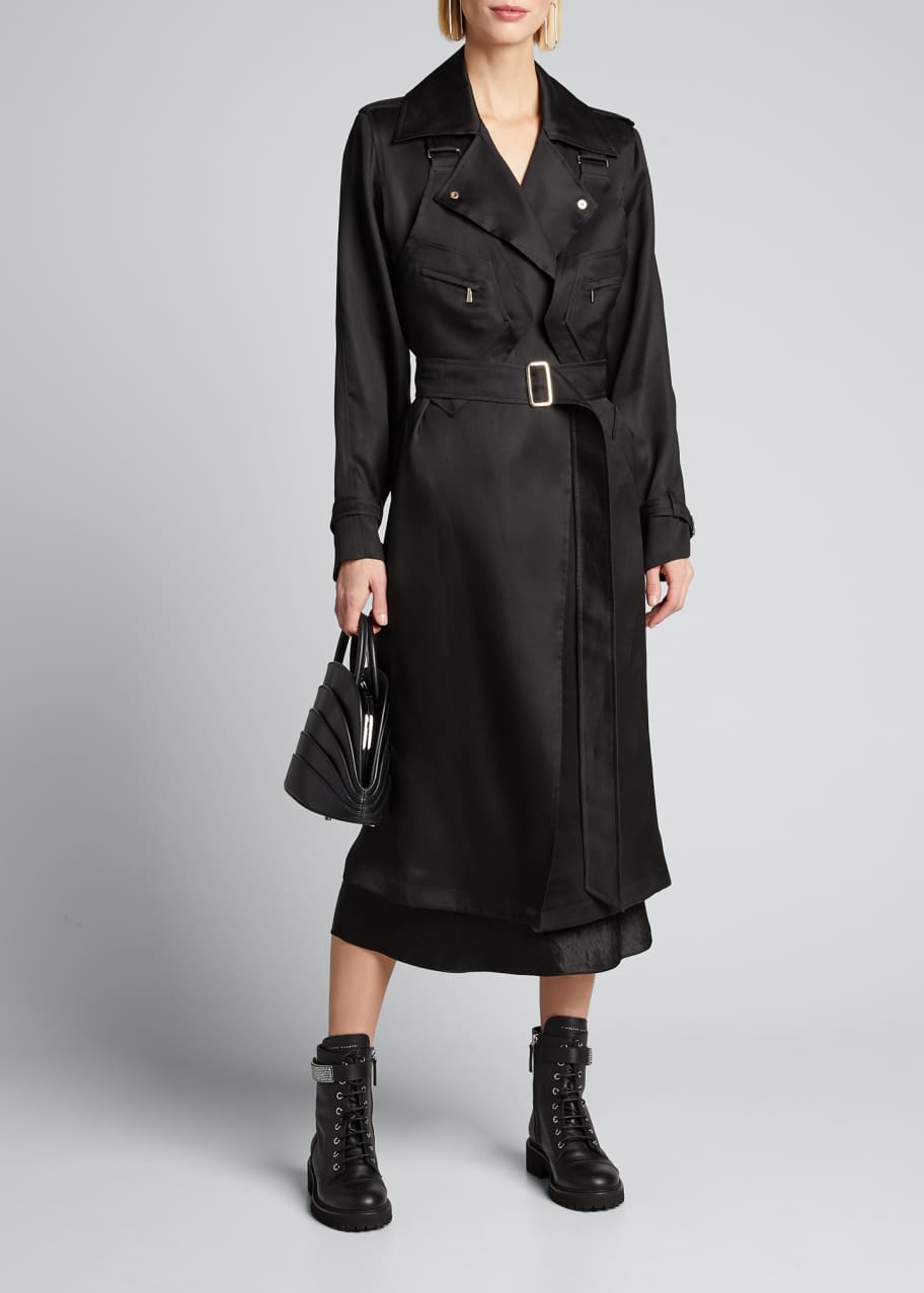 Max Mara Maesa Silk Trench Coat with Harness - Bergdorf Goodman