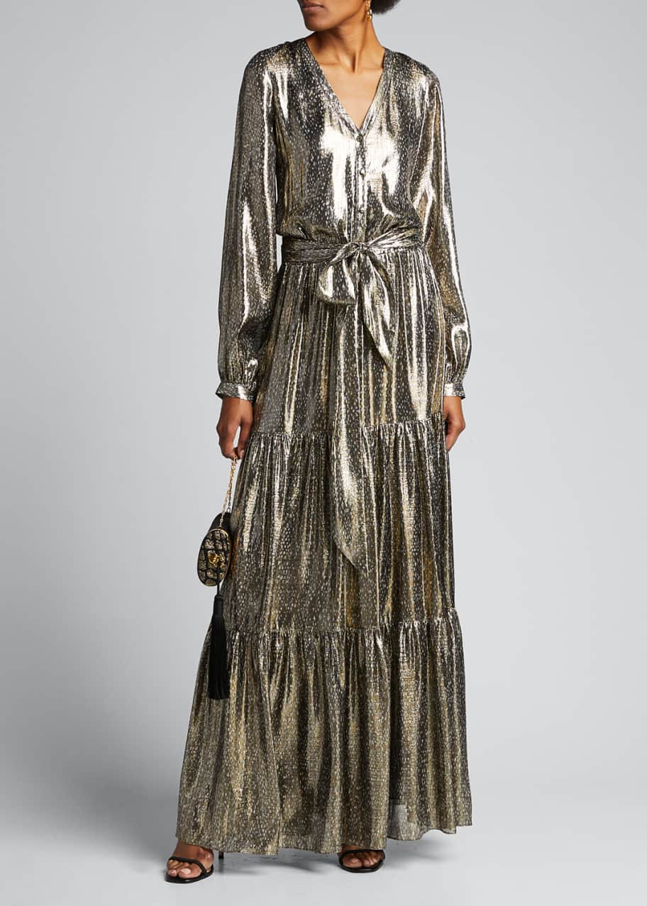 Ramy Brook Gio Printed Metallic Long-Sleeve Tiered Dress - Bergdorf Goodman