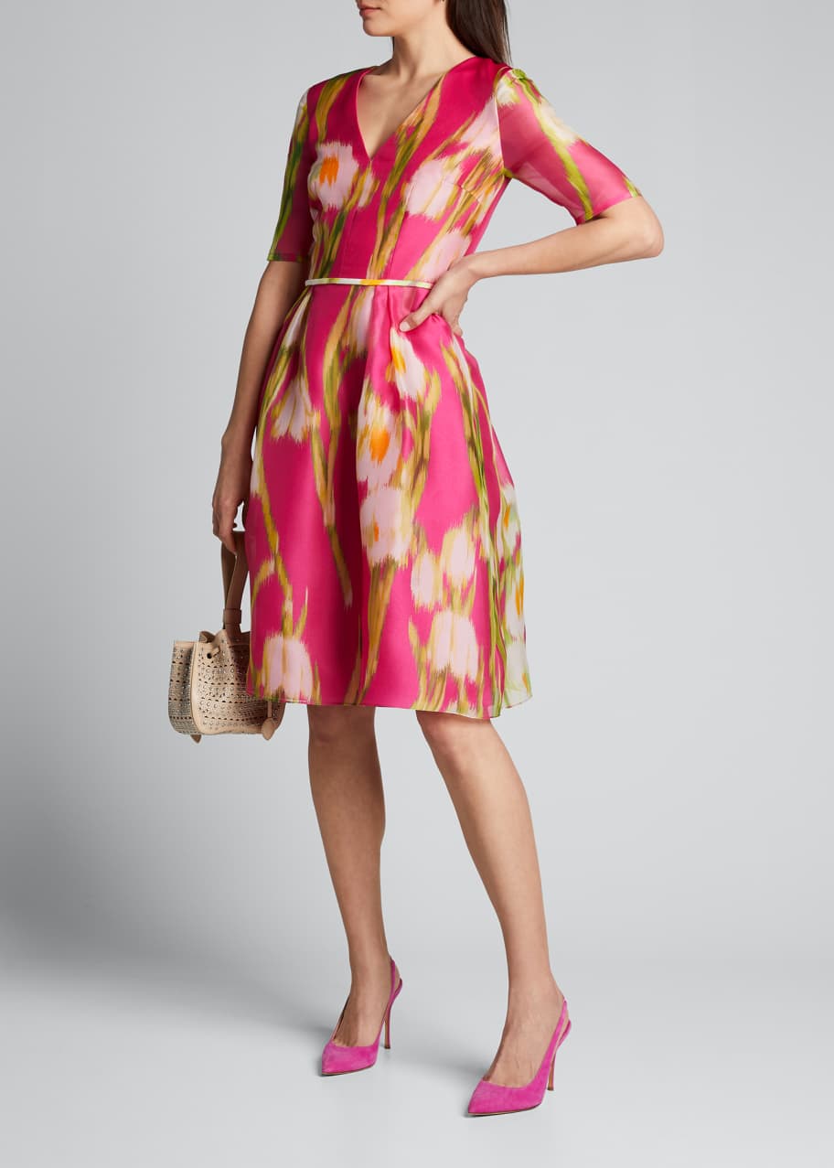 Image 1 of 1: Floral Print Chiffon 1/2-Sleeve Dress