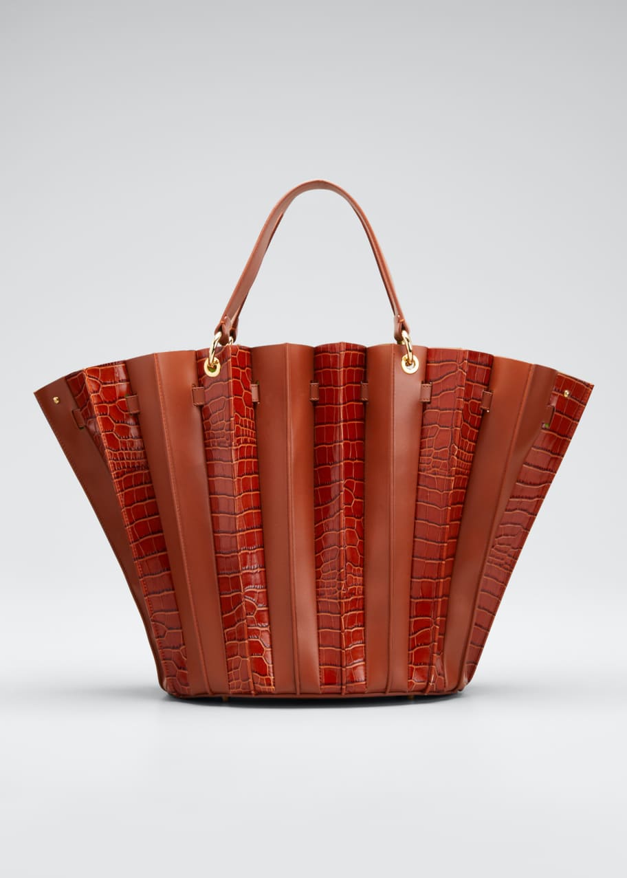 Image 1 of 1: Teodora Leather Plisse Tote Bag