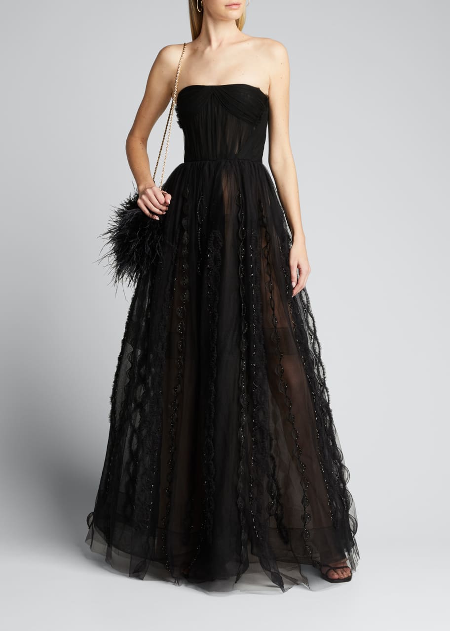 Image 1 of 1: Beaded-Tulle Strapless Gown w/ Bolero Jacket