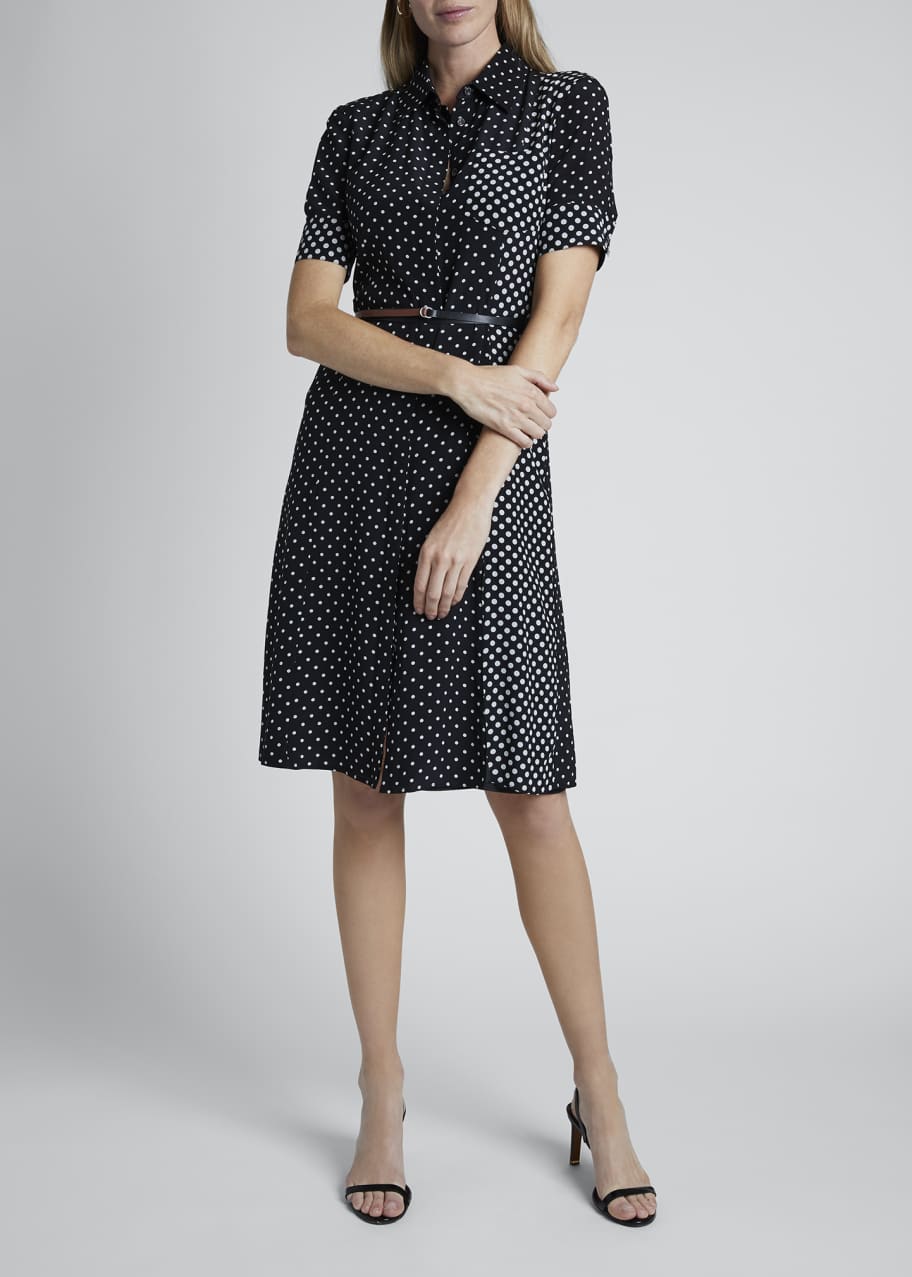 Image 1 of 1: Polka-Dotted Silk Short-Sleeve Shirtdress