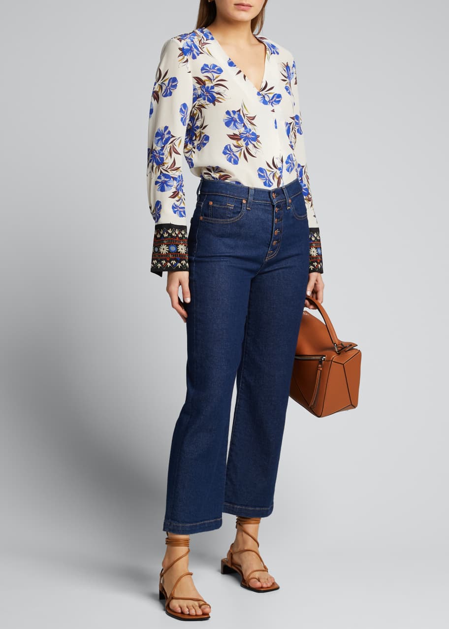 Image 1 of 1: Andes Floral Long-Sleeve Silk Blouse