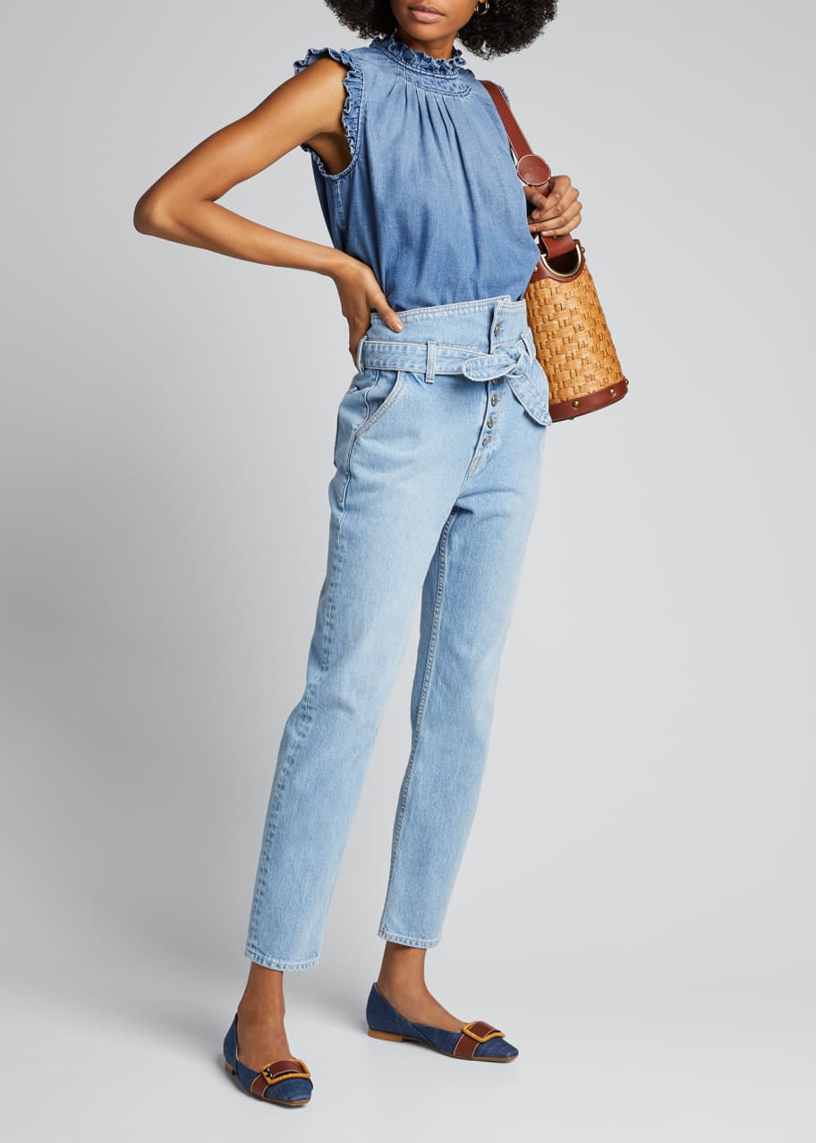 Image 1 of 1: Ruffle Denim Sleeveless Top