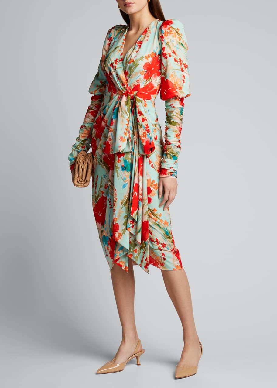 Floral Balloon Sleeve Dress with Side Bow Dress