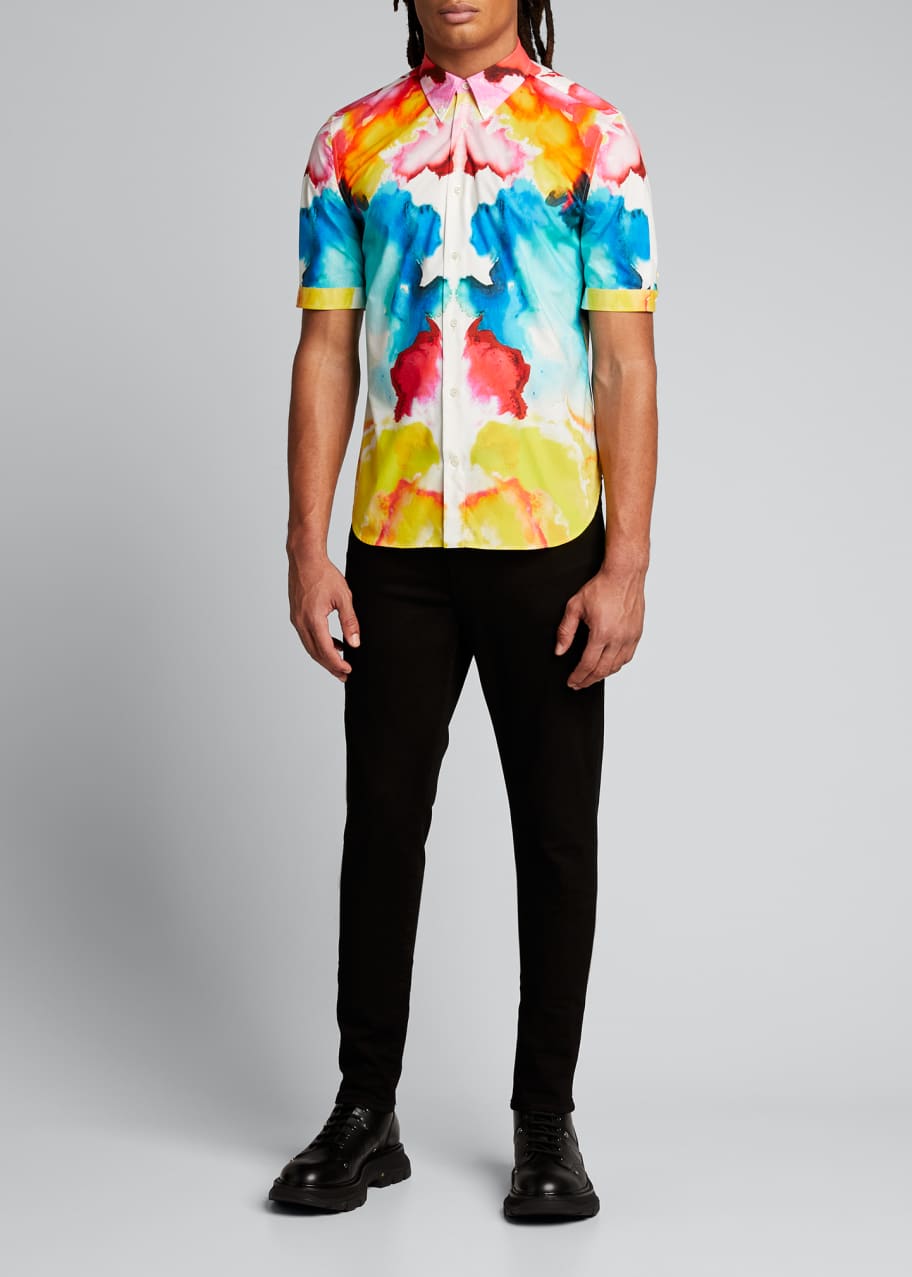 Alexander McQueen Men's Tie-Dye Denim Sport Shirt