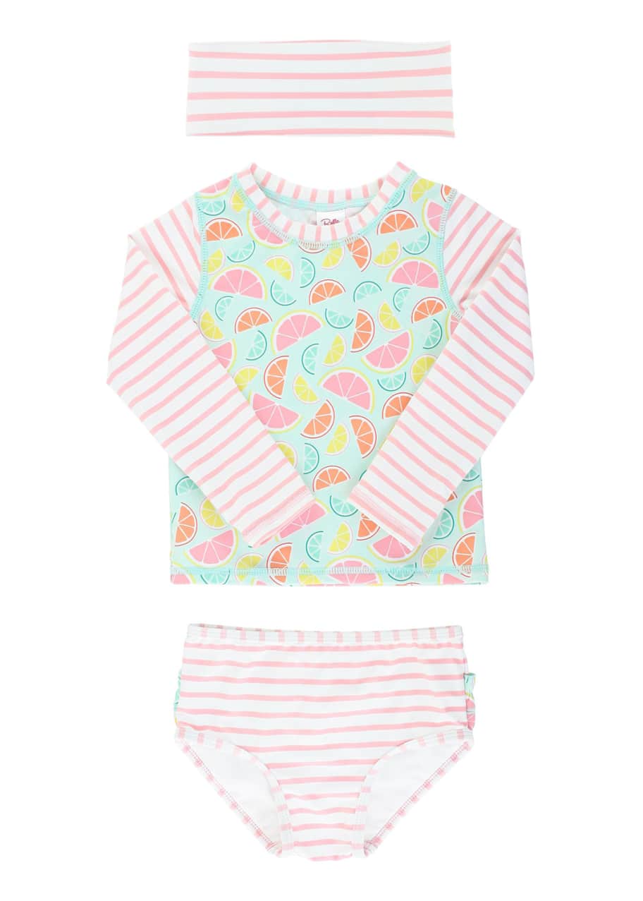 RuffleButts Girl's Fruit Print Striped Rash Guard Bikini w/ Headband ...