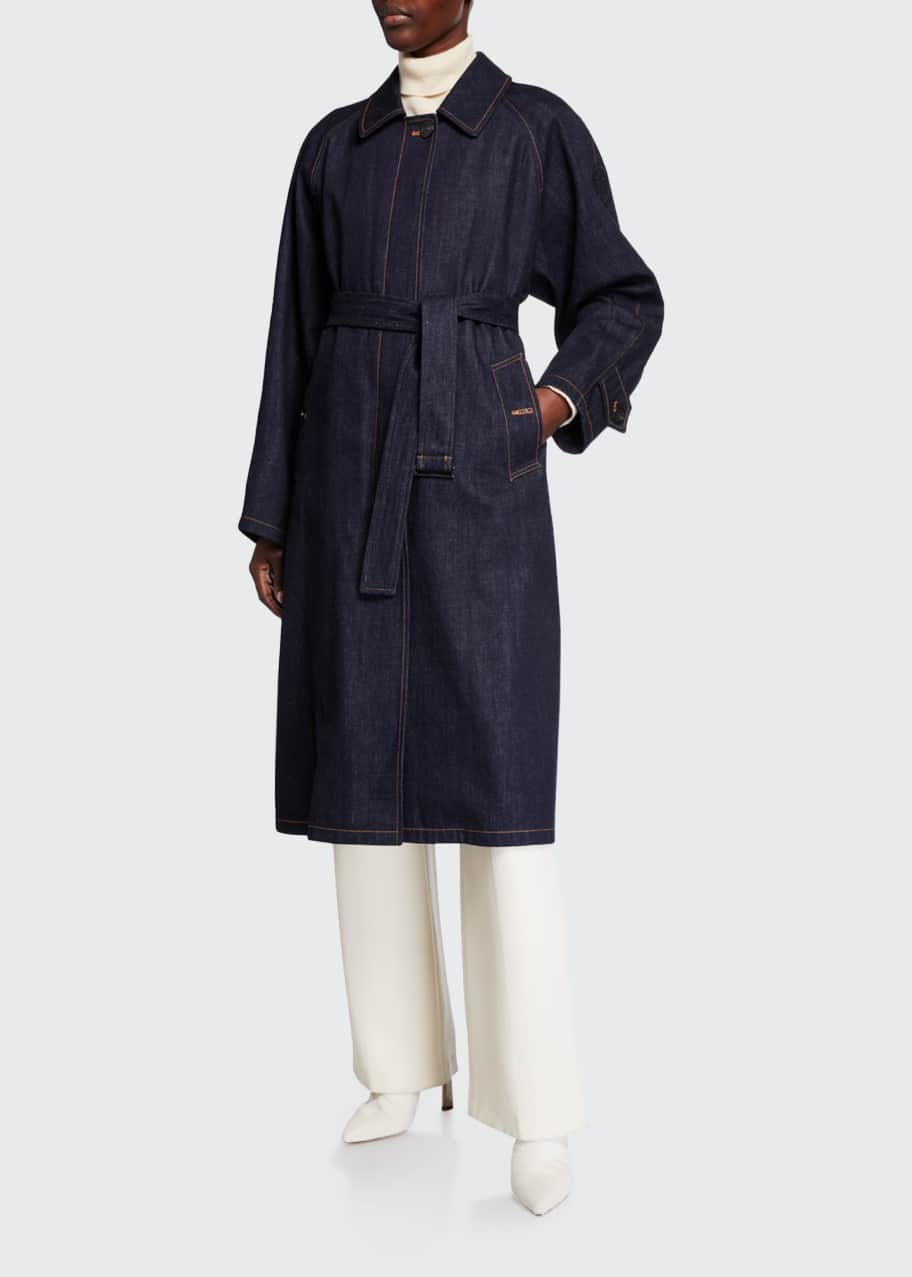 Moncler Pistache Long Denim Trench Coat Bergdorf Goodman