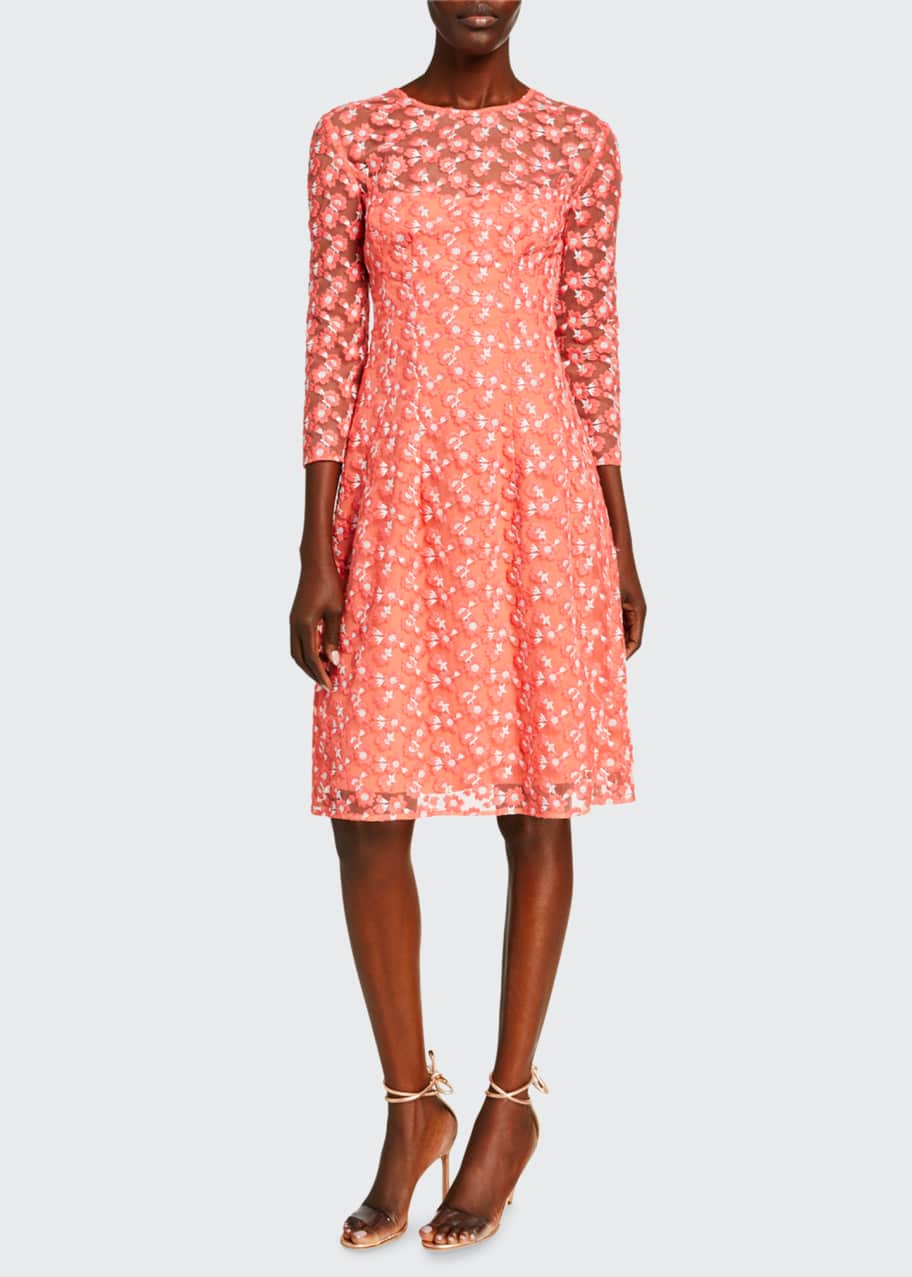 Lela Rose Holly Floral Embroidered Tulle Dress - Bergdorf Goodman