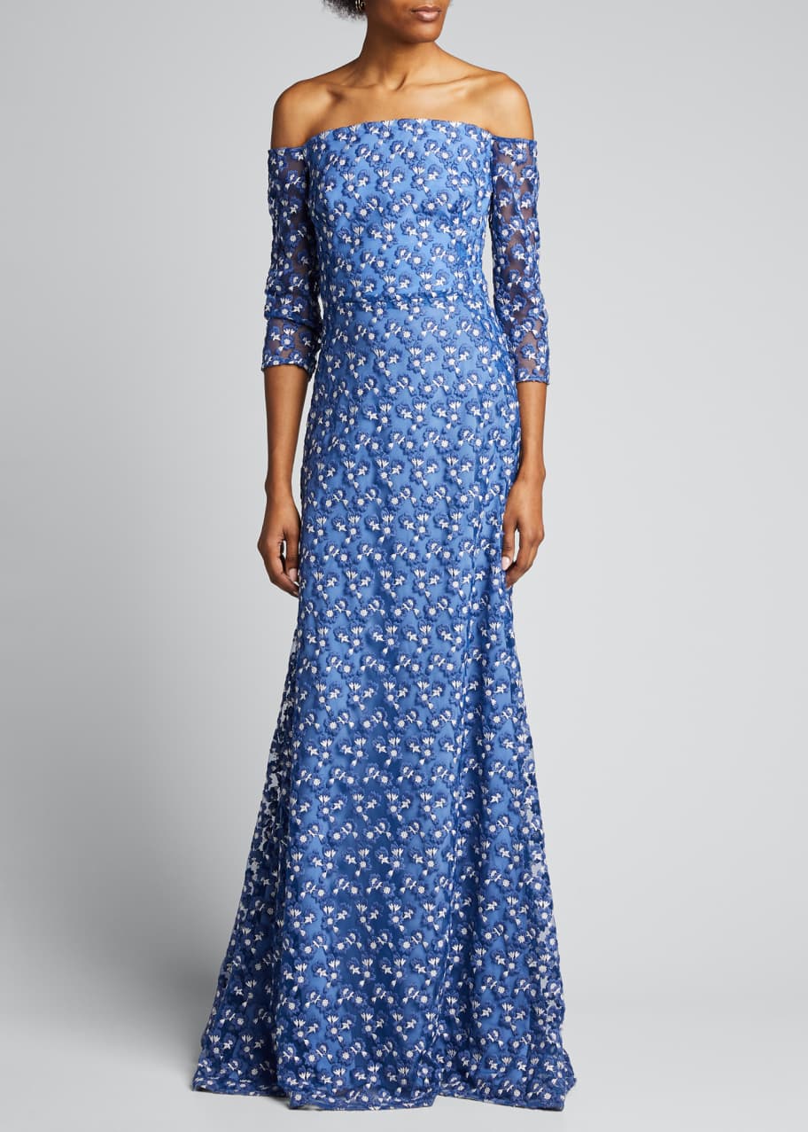 Lela Rose OfftheShoulder Floral Embroidered Tulle Gown Bergdorf Goodman