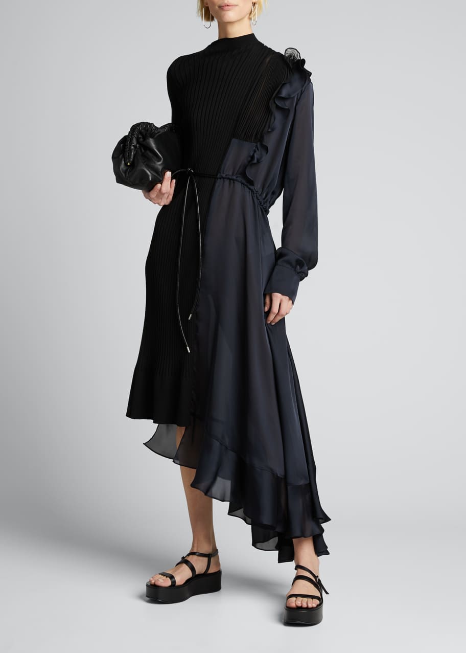 Image 1 of 1: Knit Chiffon Combo Midi Dress