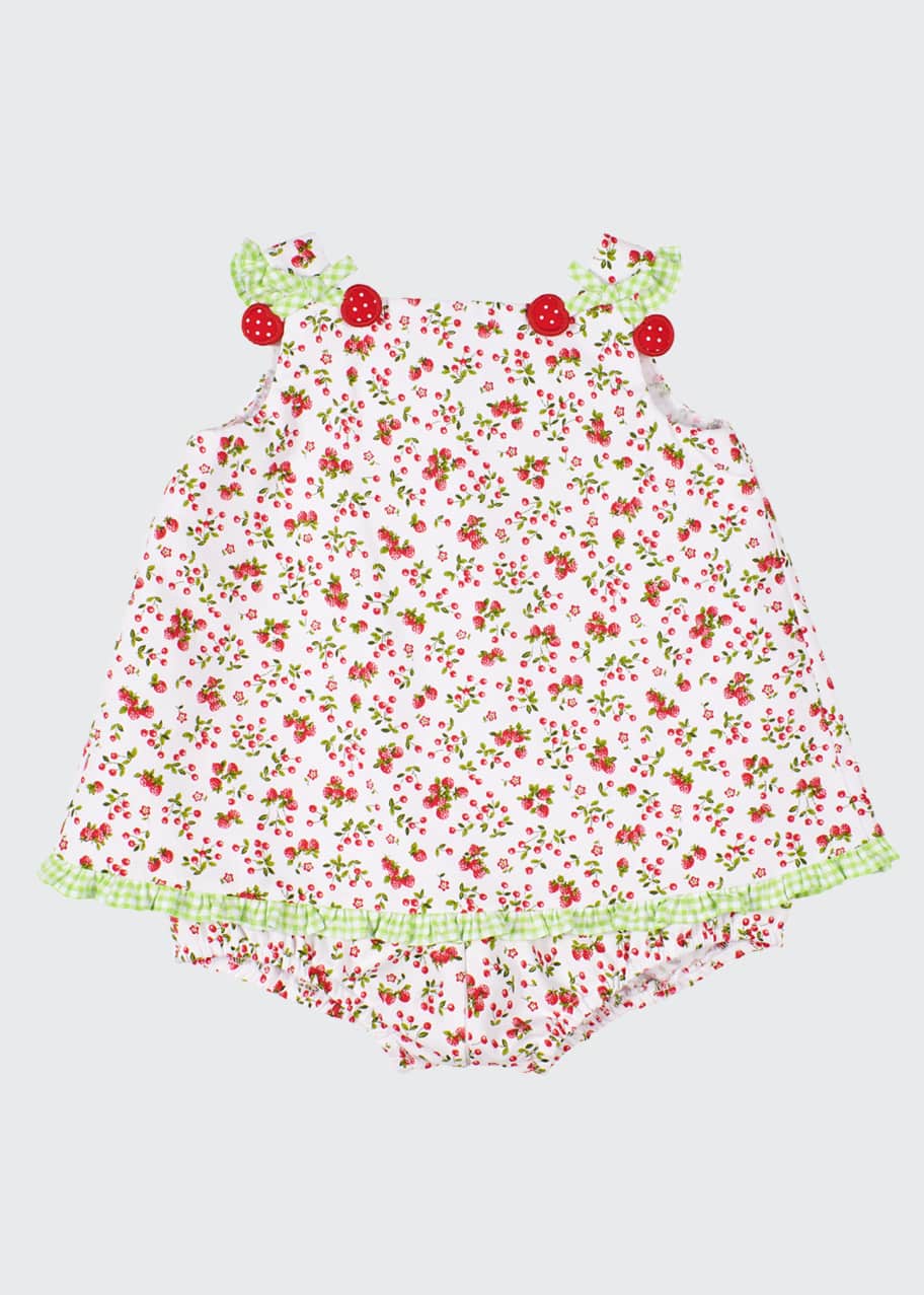Image 1 of 1: Girl's Cherry Print Pique Romper, Size 3-18 Months