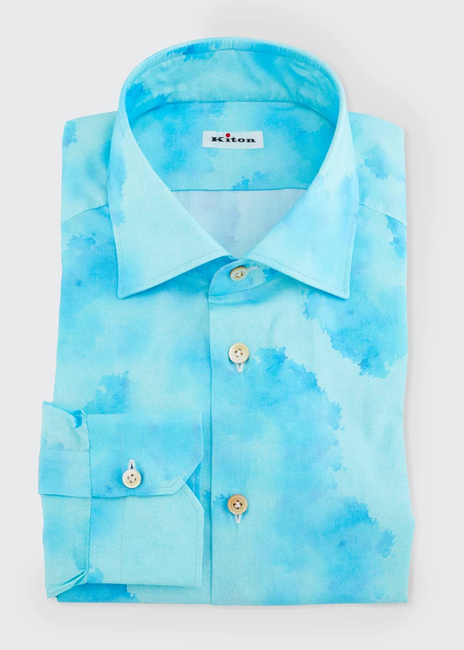 Image 1 of 1: Men's Linen Blotch-Print Dress Shirt