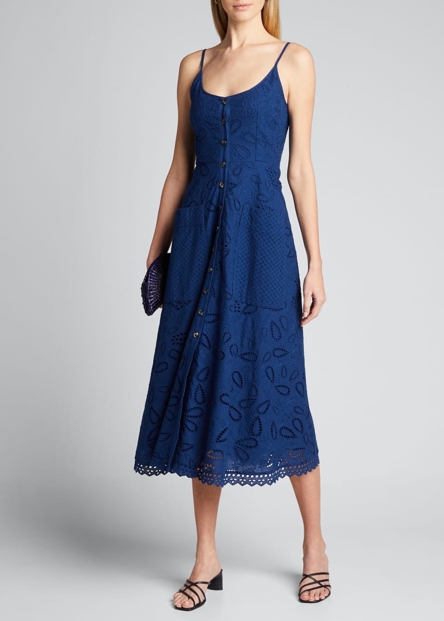 Image 1 of 1: Fara Cotton Eyelet Midi Dress