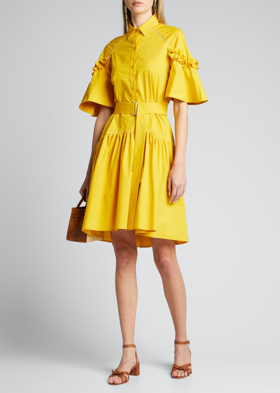 frill sleeve shirt dress Ecru Collared Double Ruffle Sleeve Tie Side Detail Button Down Dress *FINAL  SALE*