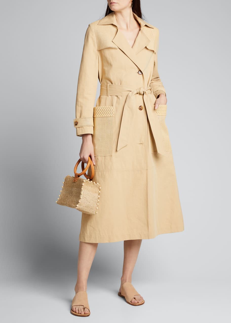 Image 1 of 1: Alex Belted Trench Coat with Woven Panels