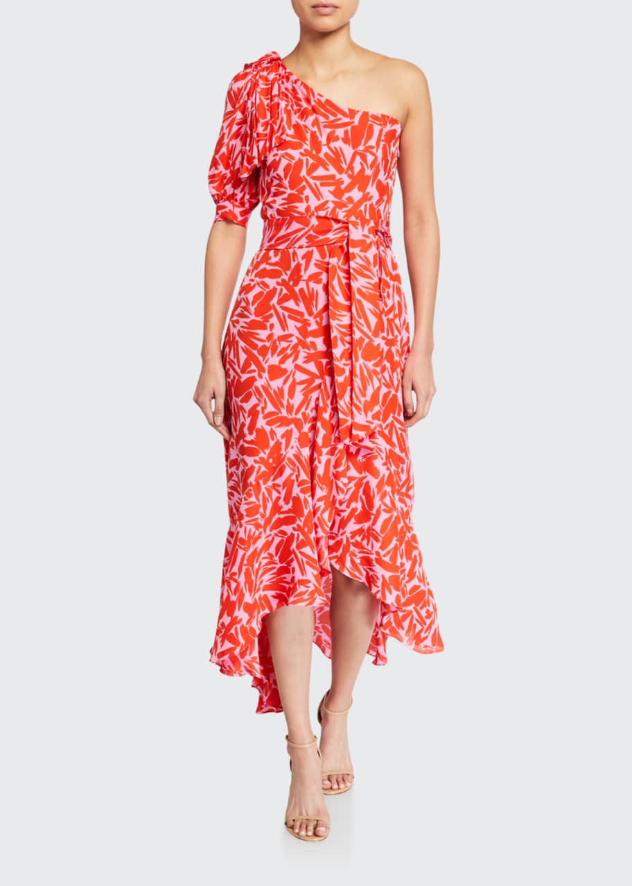 veronica beard one shoulder dress Veronica Beard Vie Printed One-Shoulder Midi Dress