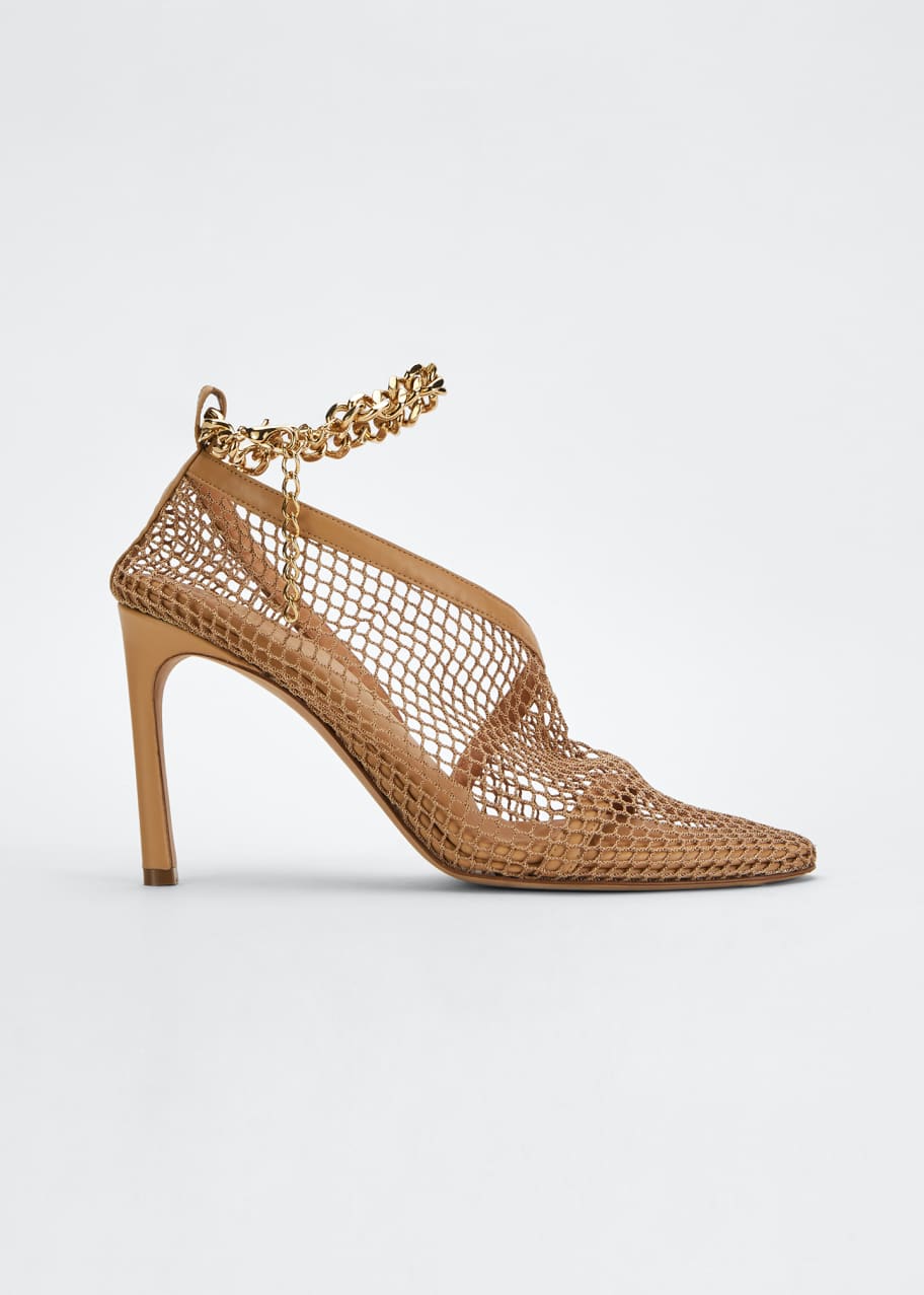 Image 1 of 1: 95mm Mesh/Leather Pumps with Ankle Chain