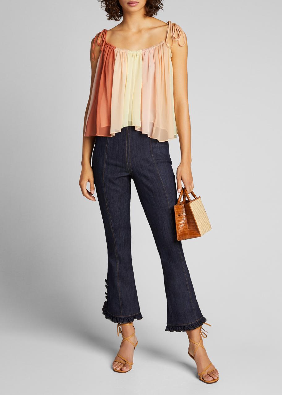 cinq a sept Seneca Flared Ruffle-Hem Denim Pants - Bergdorf Goodman