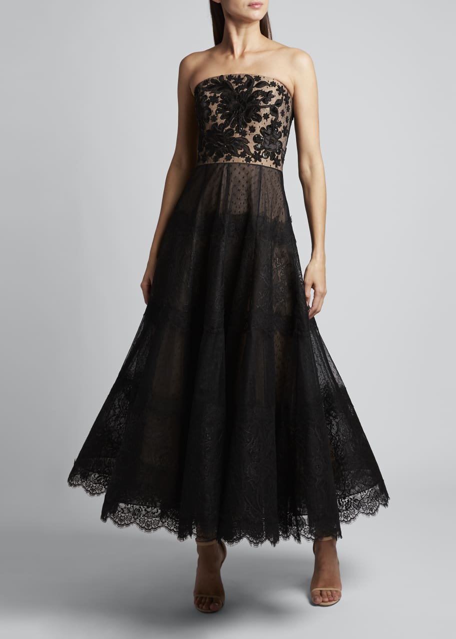 Andrew Gn Strapless Embroidered Lace Gown Bergdorf Goodman