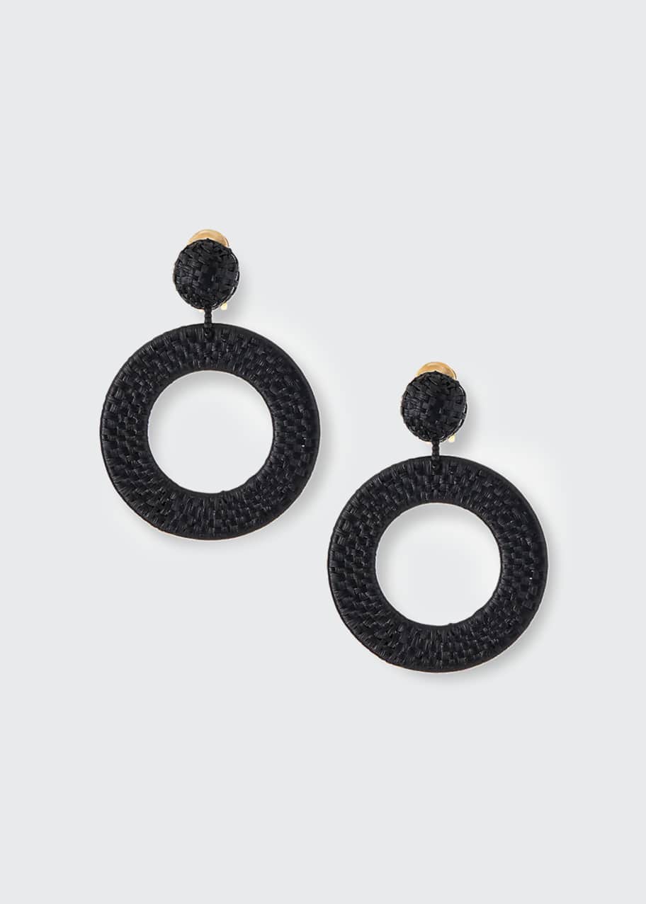 Image 1 of 1: Raffia Hoop-Drop Clip Earrings