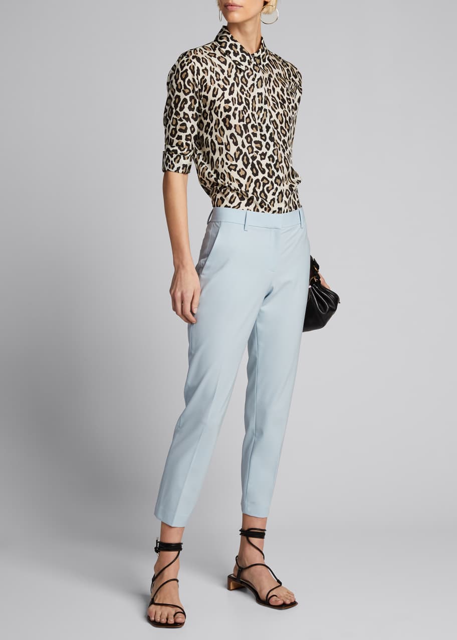 Image 1 of 1: Button-Front Long-Sleeve Straight Silk Shirt