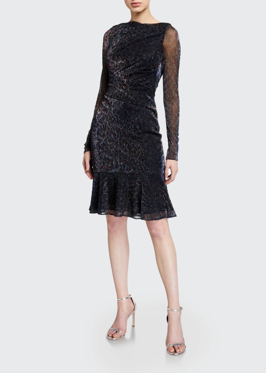 Image 1 of 1: Metallic Voile Ruched Dress