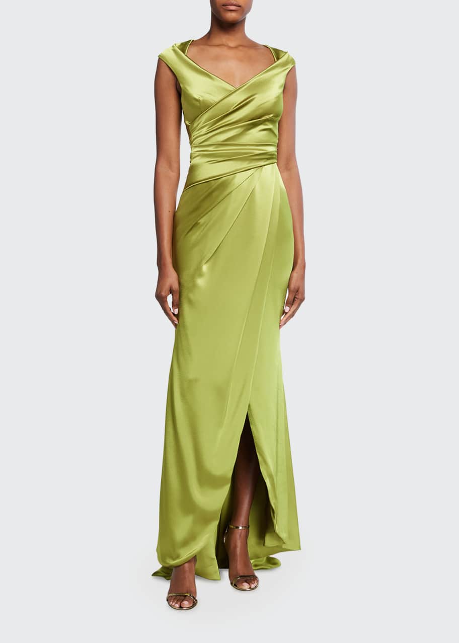 Talbot Runhof Towanda Wrapped Satin Column Gown - Bergdorf Goodman